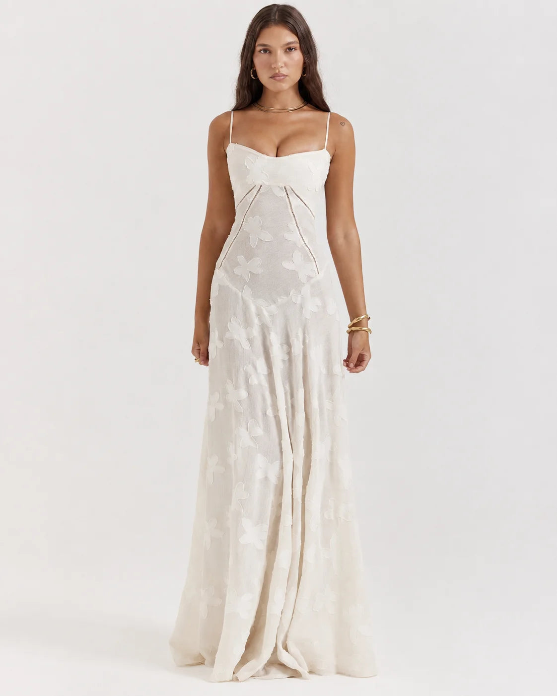 V-Neck Spaghetti Strap Floral Lace Slip Dress | Oyese