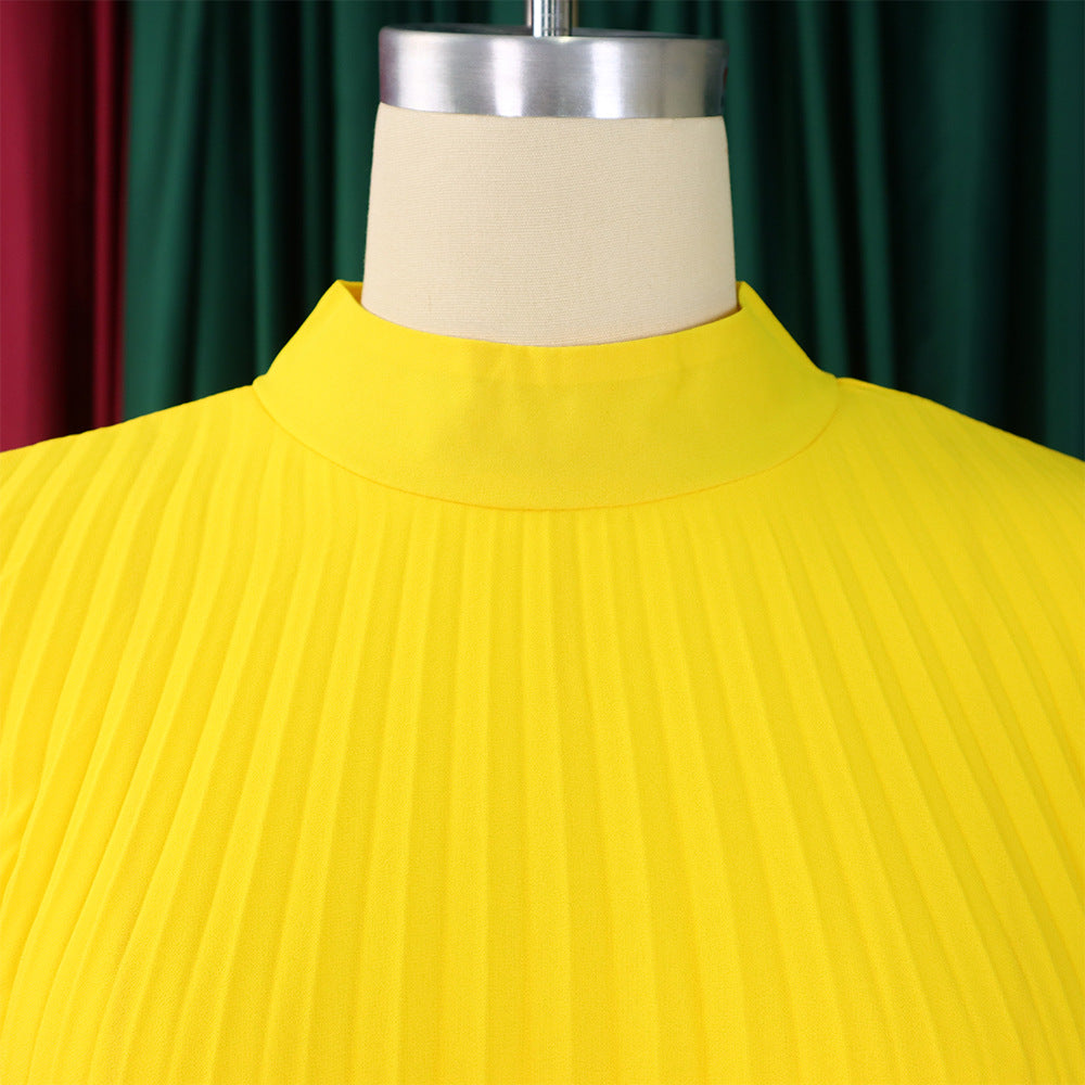 Mock Neck Pleated Chiffon Cape Shift Dress | Oyese