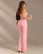 Strapless Top Low-Rise Flare Pants Set | Oyese