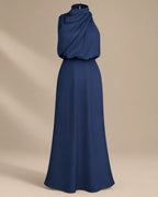 Halter Cowl Neck Draped Satin Midi Dress | Oyese