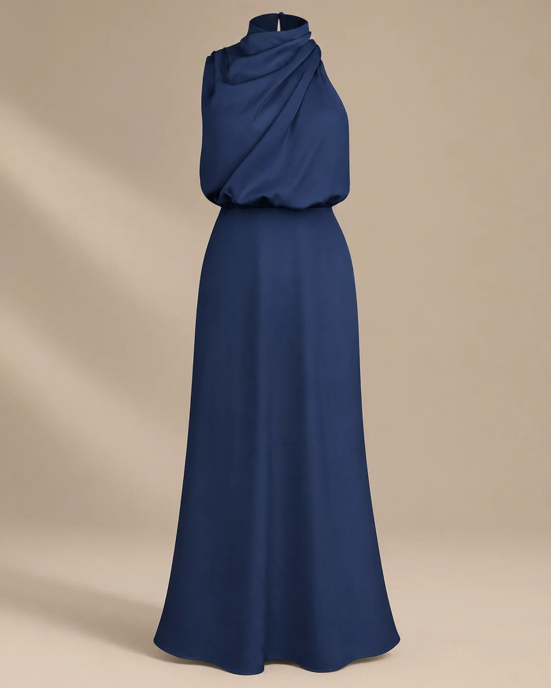 Halter Cowl Neck Draped Satin Midi Dress | Oyese