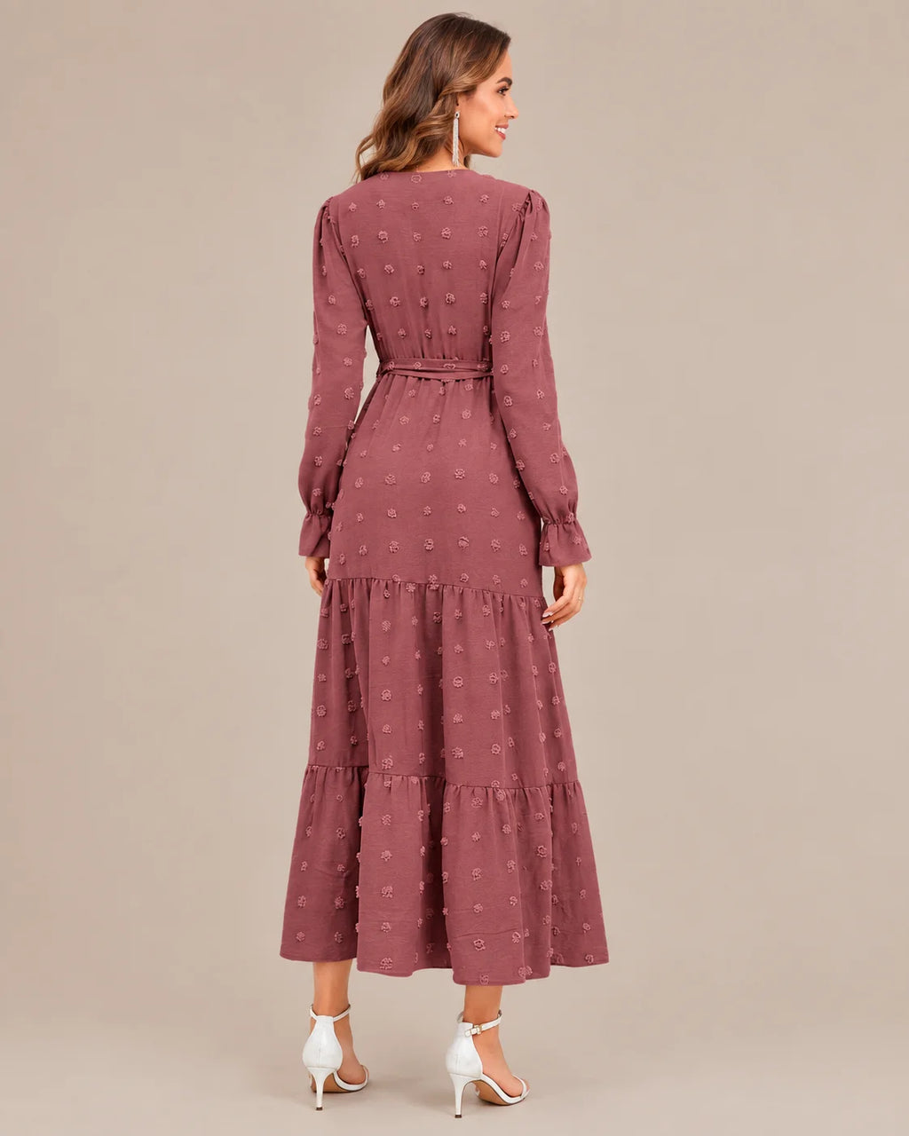 V-Neck Wrap Belted Tiered Swing Maxi Dress | Oyese