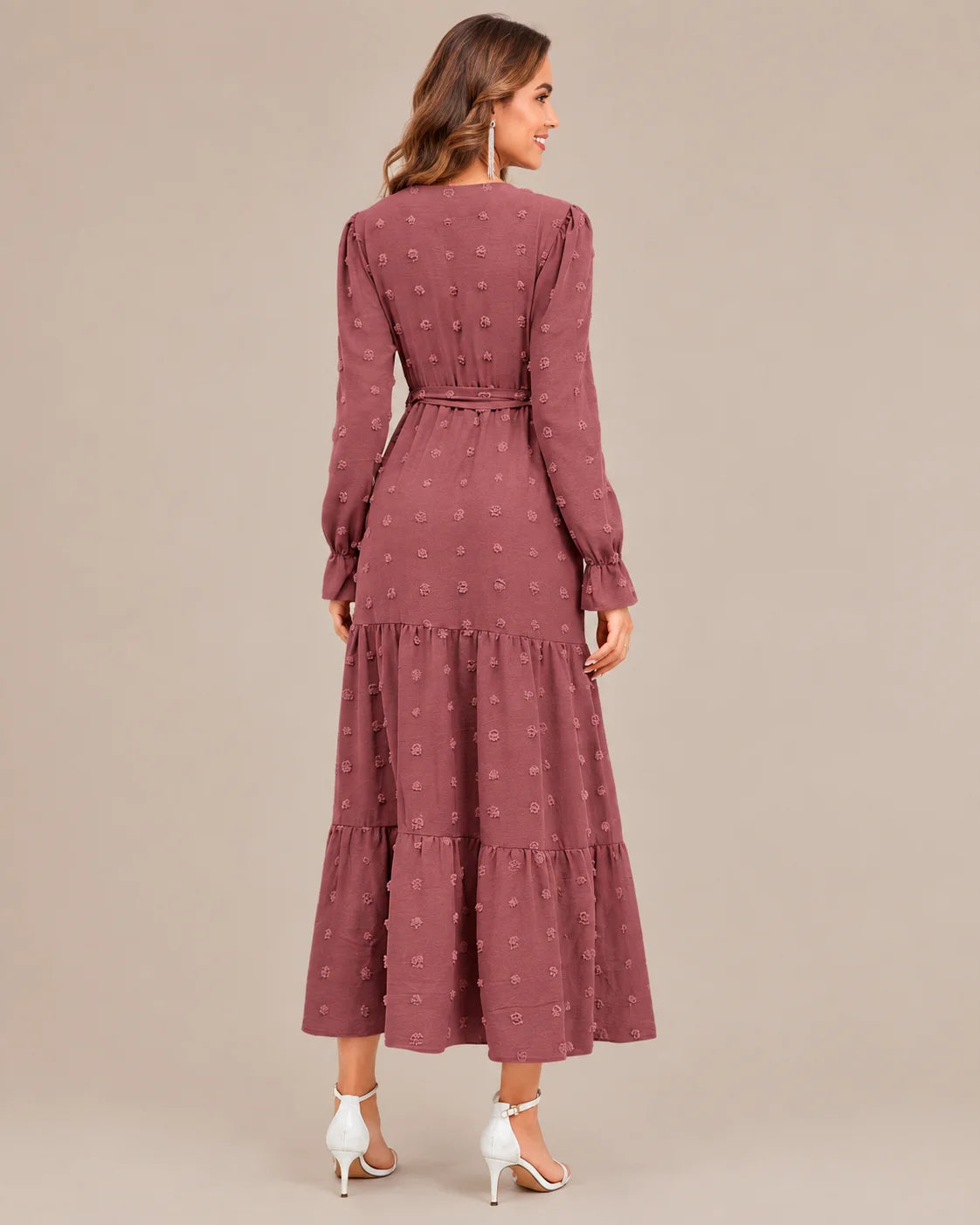 V-Neck Wrap Belted Tiered Swing Maxi Dress | Oyese