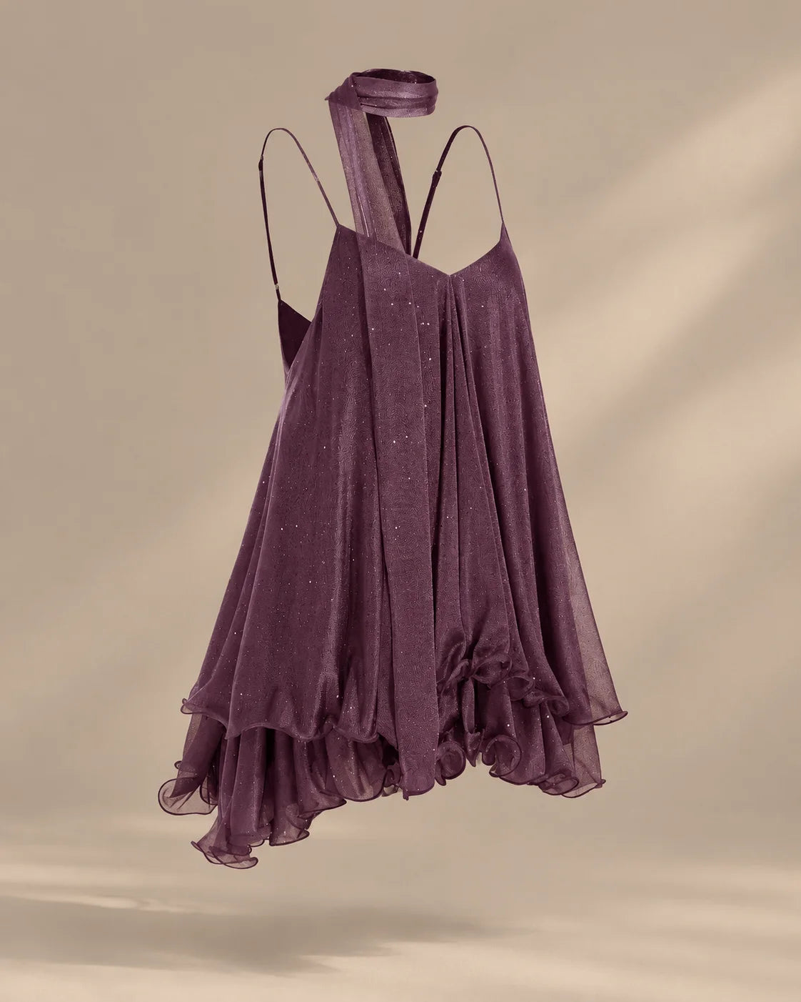 Chiffon Cami Mini Dress with Neck Scarf – Loose Ruffle Hem Party Dress | Oyese