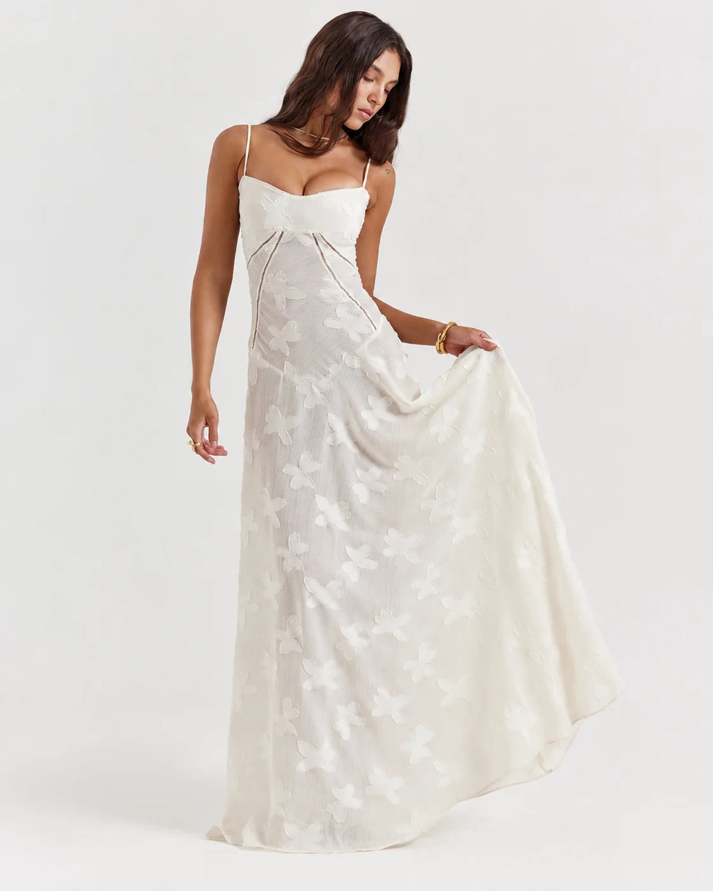 V-Neck Spaghetti Strap Floral Lace Slip Dress | Oyese
