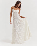 V-Neck Spaghetti Strap Floral Lace Slip Dress | Oyese
