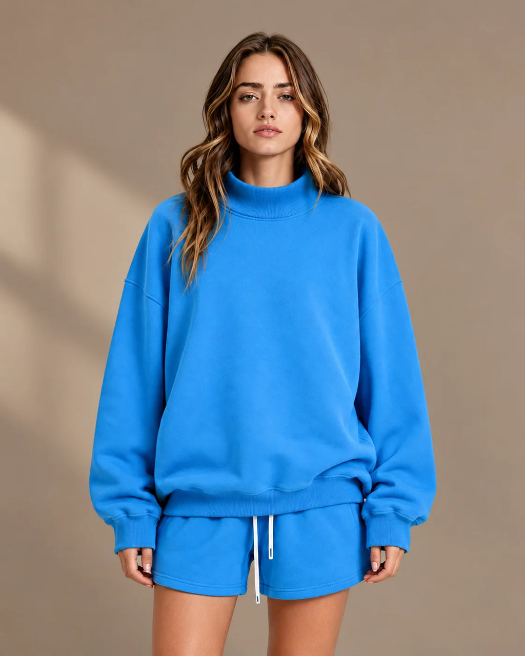 Oversized Mock Neck Fleece-Lined Pullover Sweatshirt | Oyese
