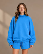 Oversized Mock Neck Fleece-Lined Pullover Sweatshirt | Oyese