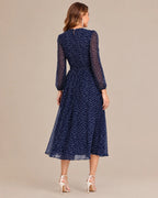 Sheer Long Sleeve Polka Dot Swing Midi Dress | Oyese
