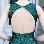 Art Deco Sequin Mermaid Evening Gown - Round Neck | Oyese