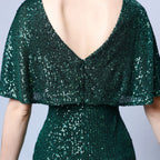 V-Neck Batwing Sleeve Sequin Mermaid Evening Gown | Oyese
