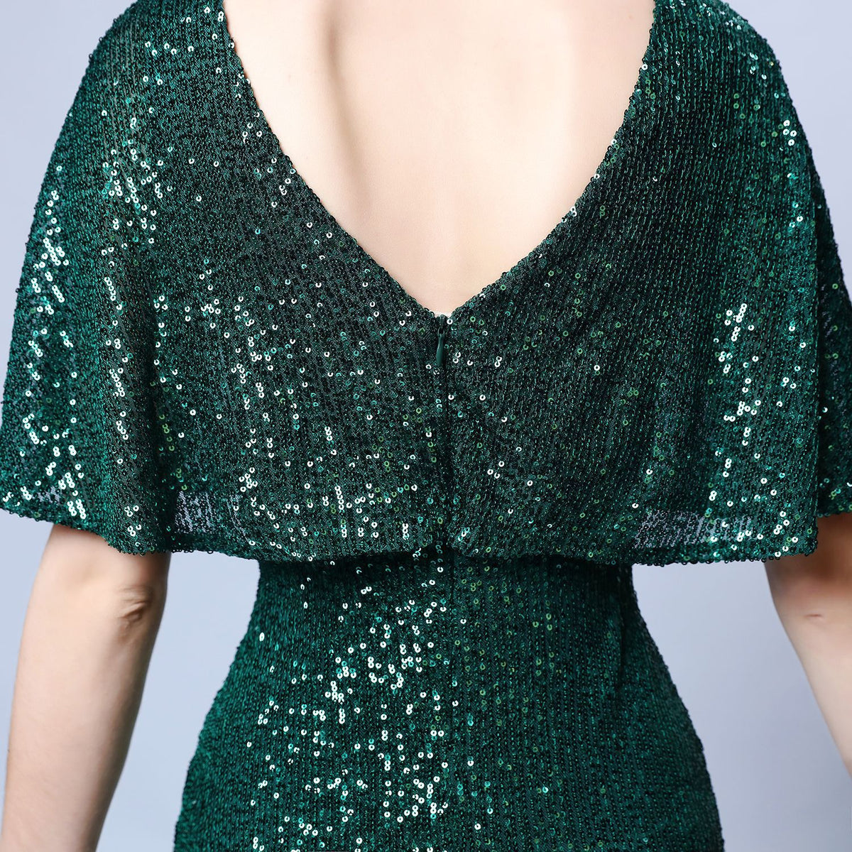 V-Neck Batwing Sleeve Sequin Mermaid Evening Gown | Oyese