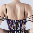 Spaghetti Strap Striped Sequin Mermaid Evening Gown | Oyese