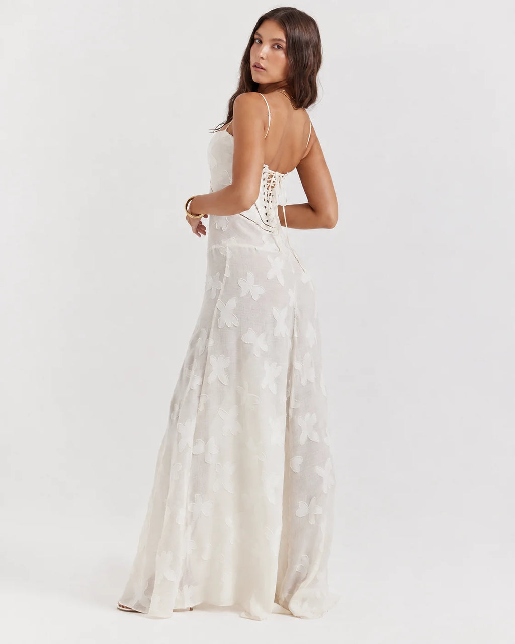 V-Neck Spaghetti Strap Floral Lace Slip Dress | Oyese