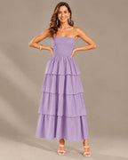 Strapless Smocked Bodice Tiered Maxi Dress | Oyese