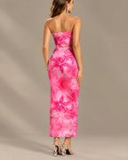 Watercolor Floral Strapless Top and Maxi Skirt Two Piece Set | Oyese