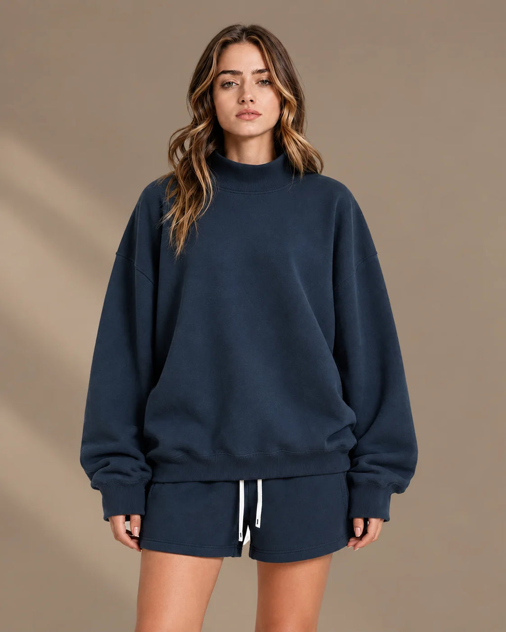 Oversized Mock Neck Fleece-Lined Pullover Sweatshirt | Oyese