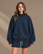 Oversized Mock Neck Fleece-Lined Pullover Sweatshirt | Oyese