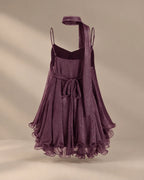Chiffon Cami Mini Dress with Neck Scarf – Loose Ruffle Hem Party Dress | Oyese
