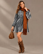 Velvet Lace Yoke Long Puff Sleeve Babydoll Mini Dress | Oyese