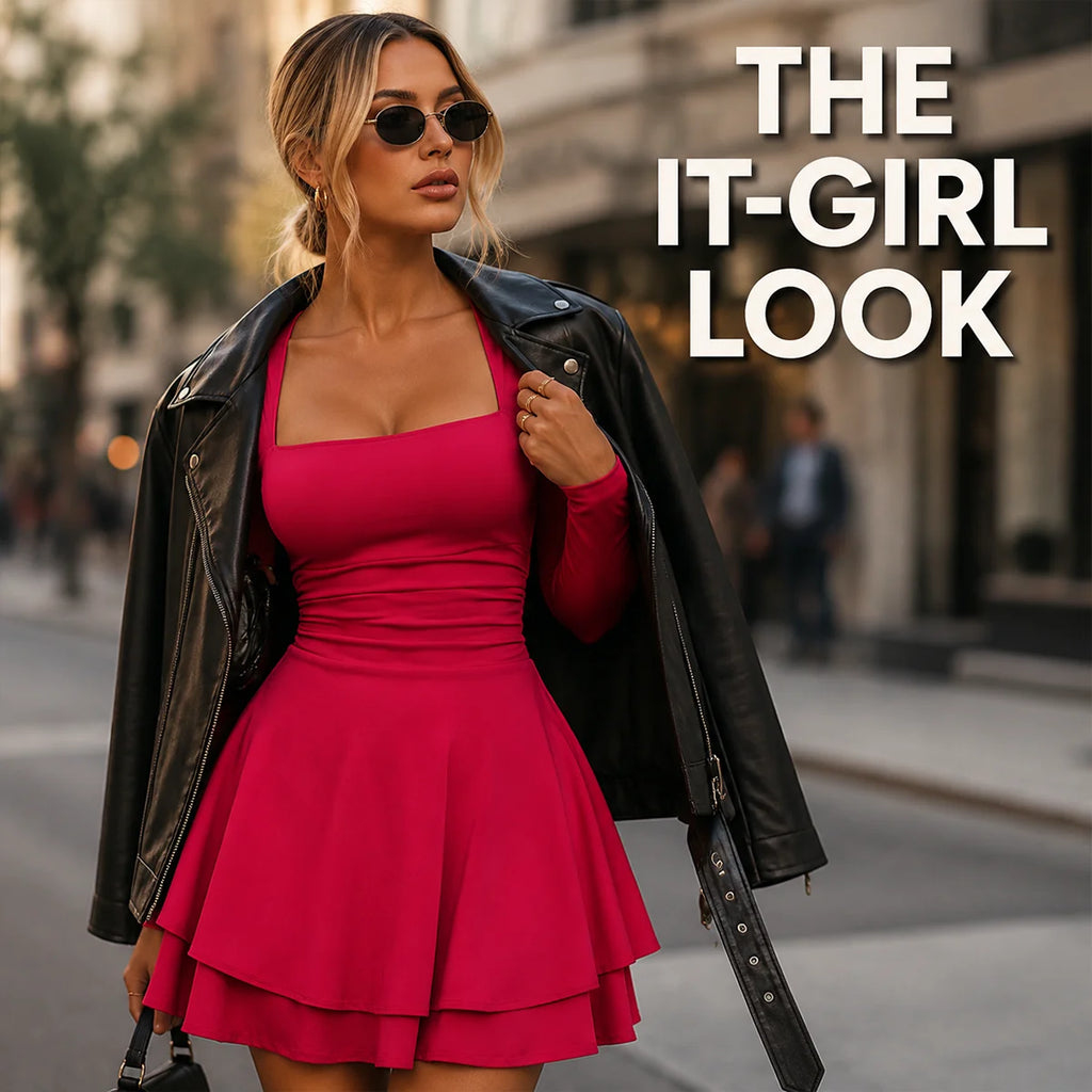 Women's Square Neck Long Sleeve Mini Dress