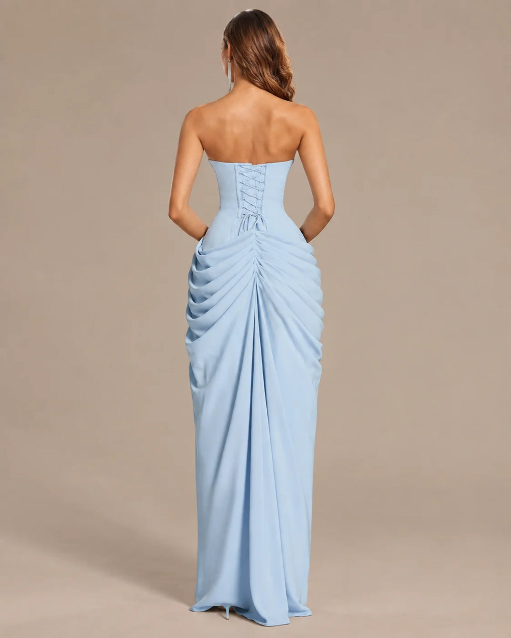 Strapless Ruched Mermaid Gown – High Slit Fitted Formal Evening Dress | Oyese