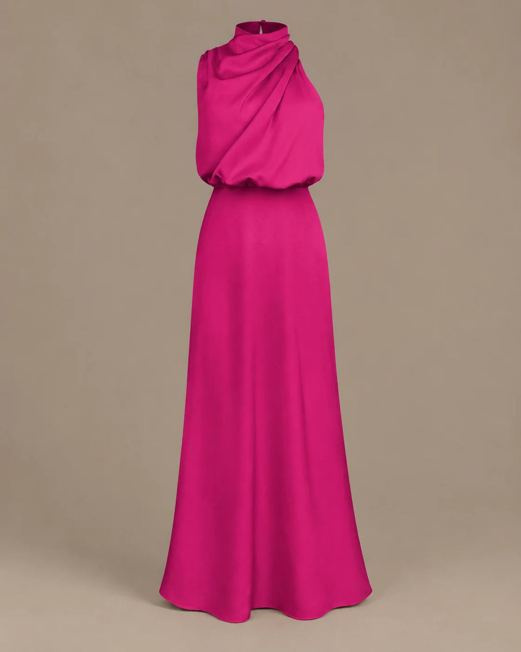Halter Cowl Neck Draped Satin Midi Dress | Oyese