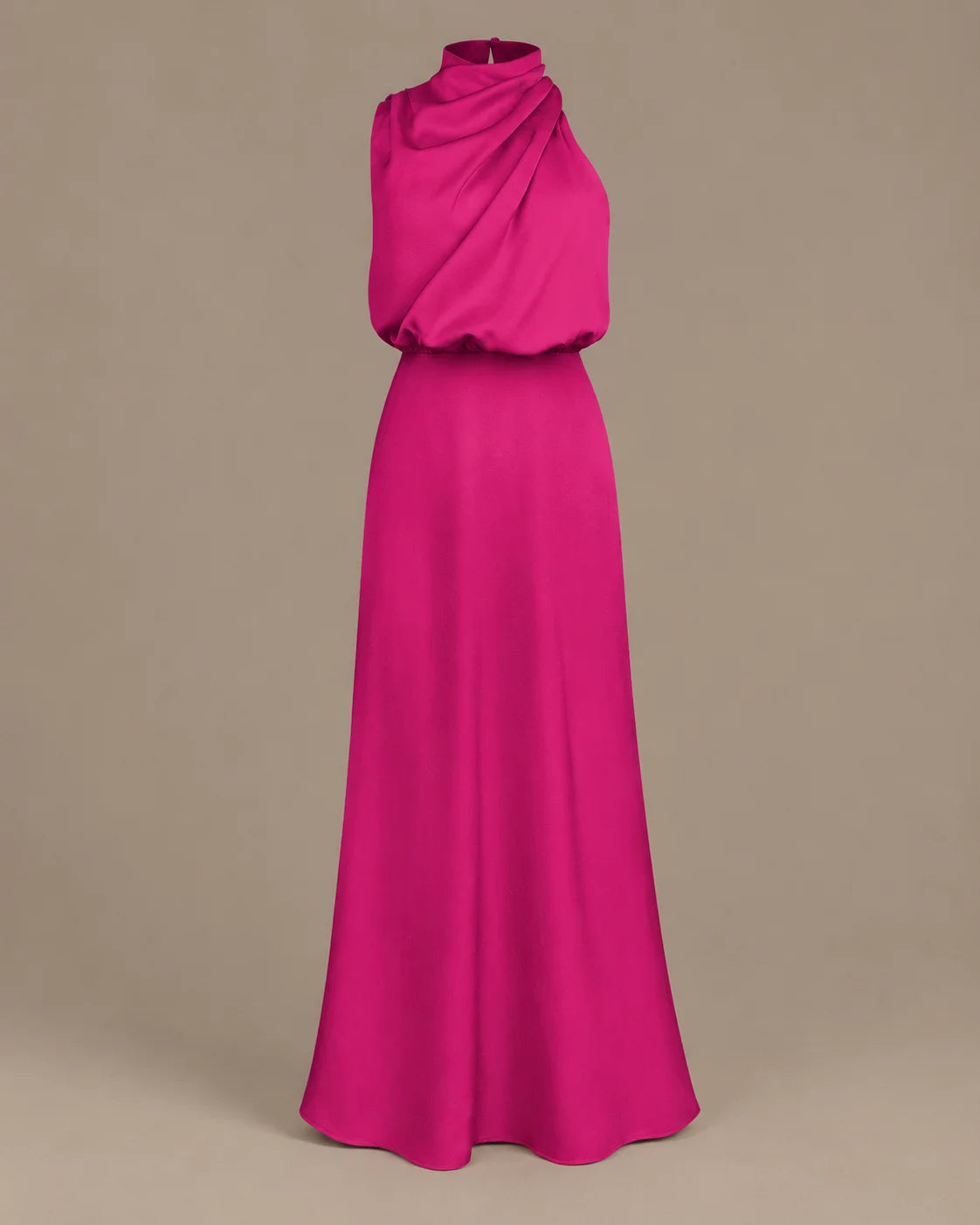 Halter Cowl Neck Draped Satin Midi Dress | Oyese