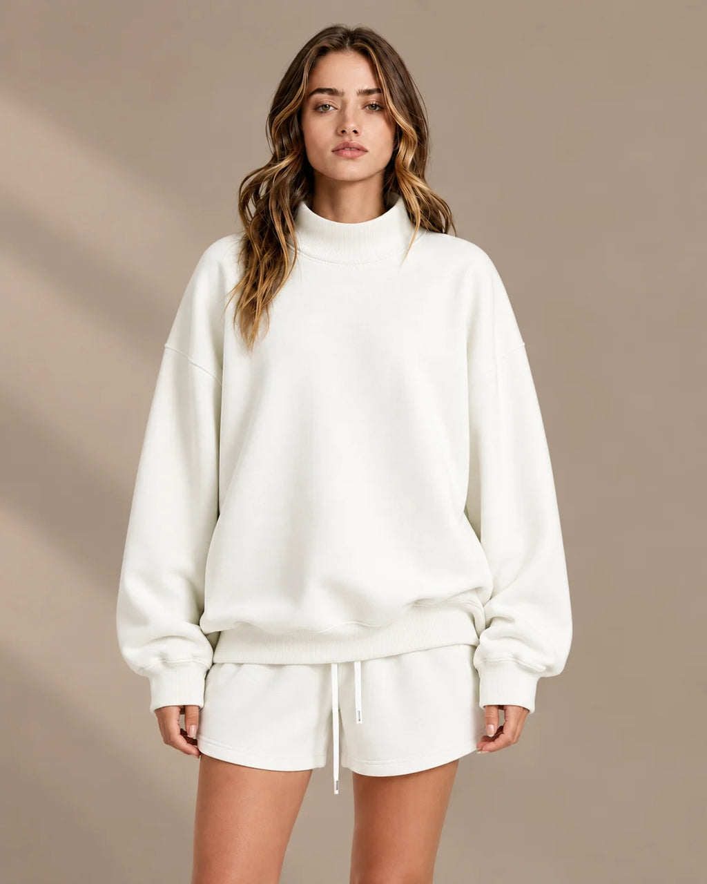 Oversized Mock Neck Fleece-Lined Pullover Sweatshirt | Oyese