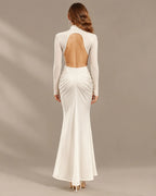 High Neck Long Sleeve Ruched Maxi Dress with Waist Cutouts | Oyese