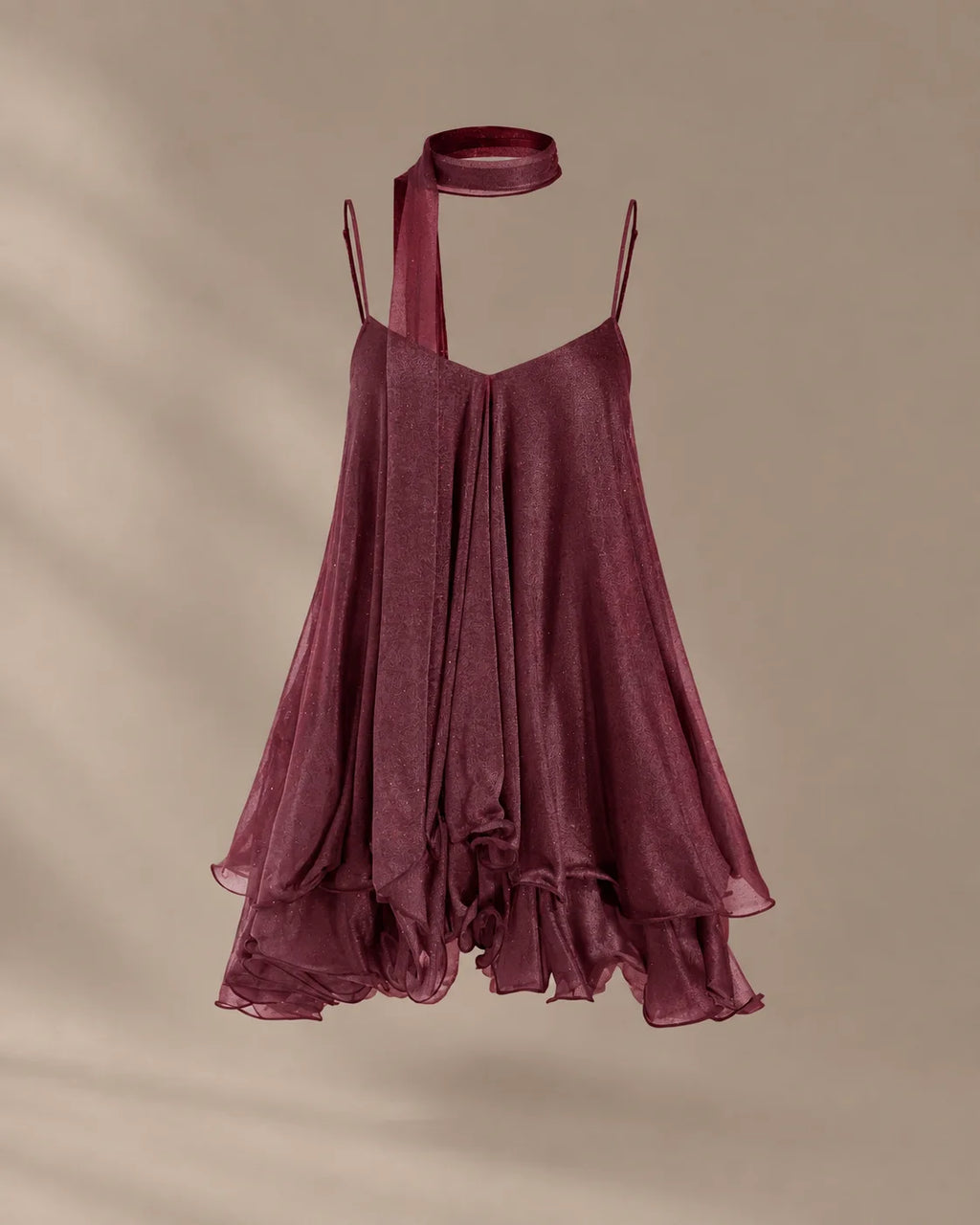 Chiffon Cami Mini Dress with Neck Scarf – Loose Ruffle Hem Party Dress | Oyese