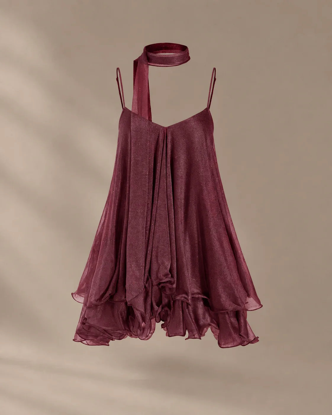Chiffon Cami Mini Dress with Neck Scarf – Loose Ruffle Hem Party Dress | Oyese
