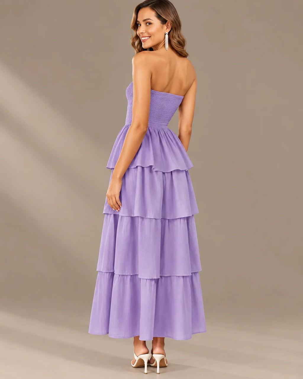 Strapless Smocked Bodice Tiered Maxi Dress | Oyese