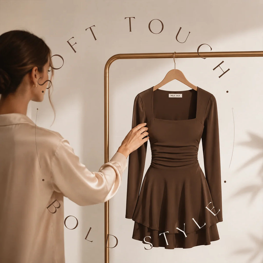 Women's Square Neck Long Sleeve Mini Dress