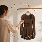 Women's Square Neck Long Sleeve Mini Dress