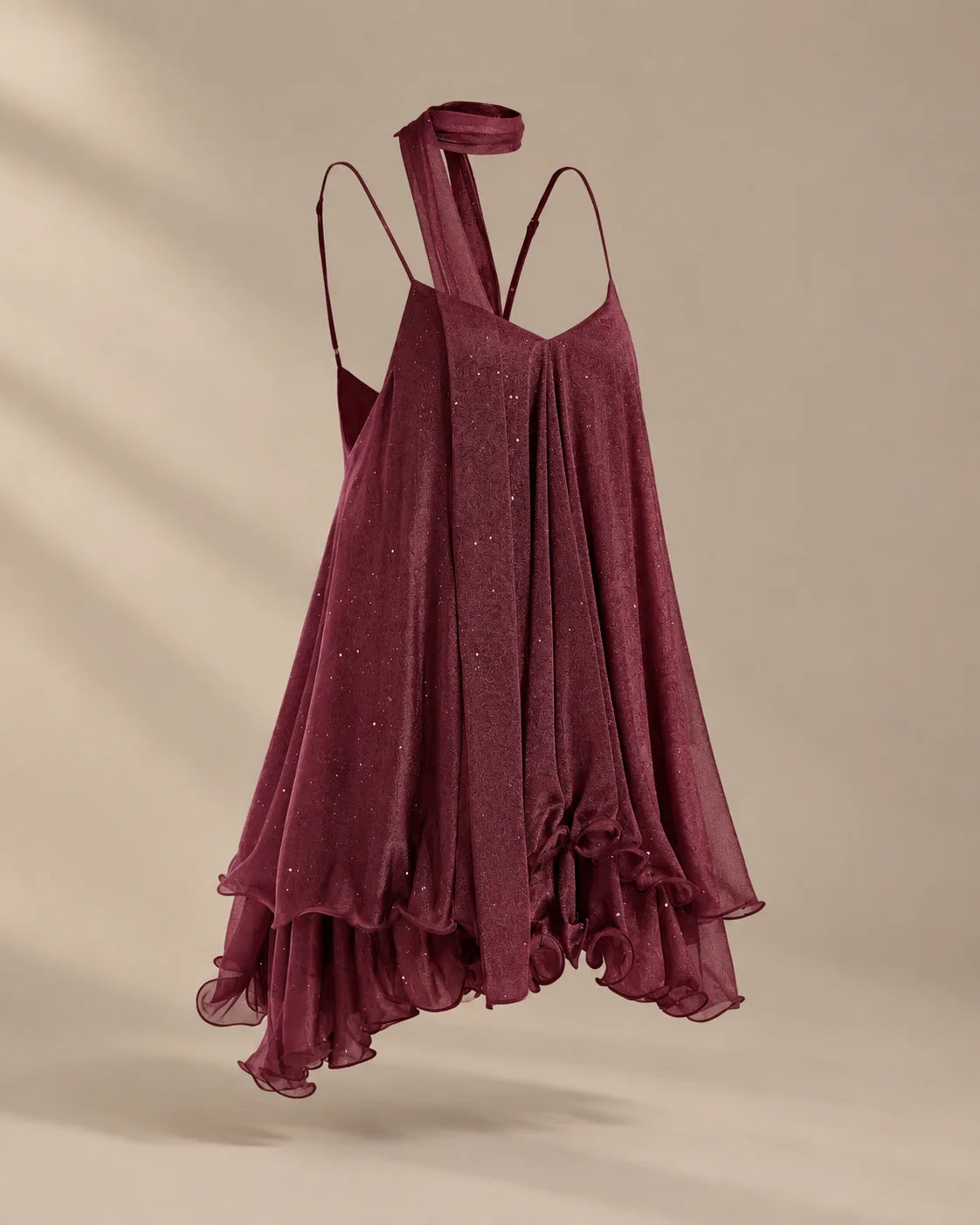 Chiffon Cami Mini Dress with Neck Scarf – Loose Ruffle Hem Party Dress | Oyese
