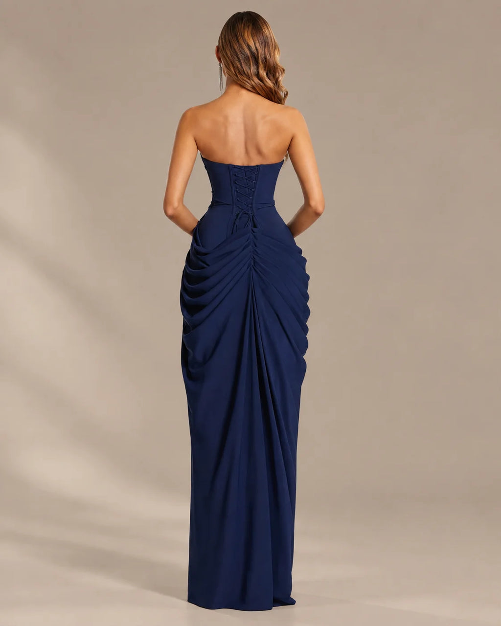 Strapless Ruched Mermaid Gown – High Slit Fitted Formal Evening Dress | Oyese