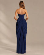 Strapless Ruched Mermaid Gown – High Slit Fitted Formal Evening Dress | Oyese