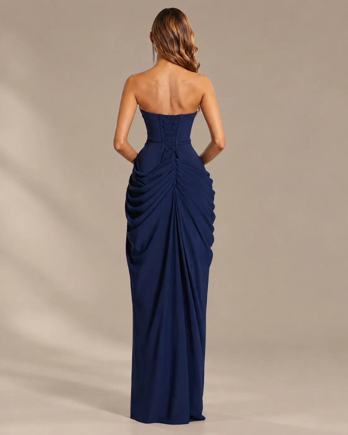 Strapless Ruched Mermaid Gown – High Slit Fitted Formal Evening Dress | Oyese