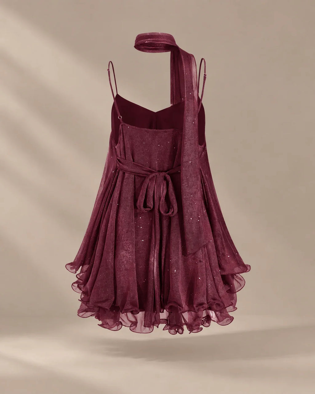 Chiffon Cami Mini Dress with Neck Scarf – Loose Ruffle Hem Party Dress | Oyese