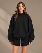 Oversized Mock Neck Fleece-Lined Pullover Sweatshirt | Oyese