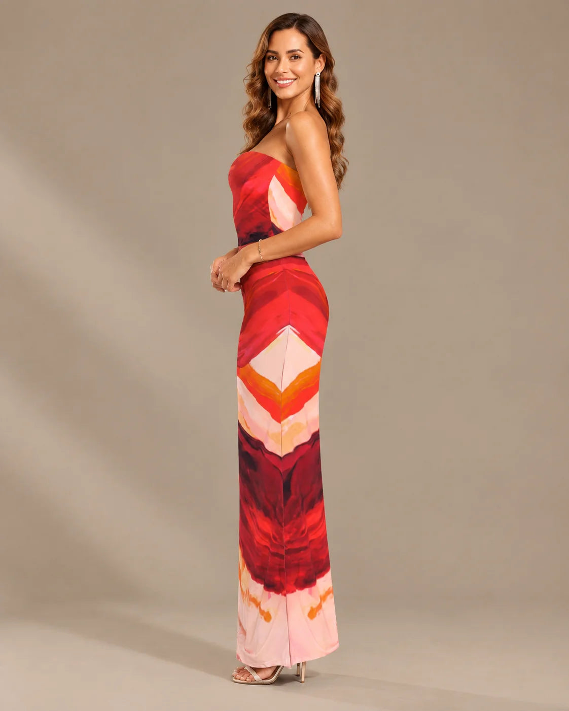 Watercolor Floral Strapless Top and Maxi Skirt Two Piece Set | Oyese