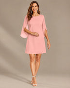 Round Neck Split Cape Sleeve Chiffon Shift Mini Dress | Oyese