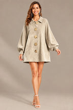 Women's Suede-Look Lapel Coat with Gold Buttons | Oyese