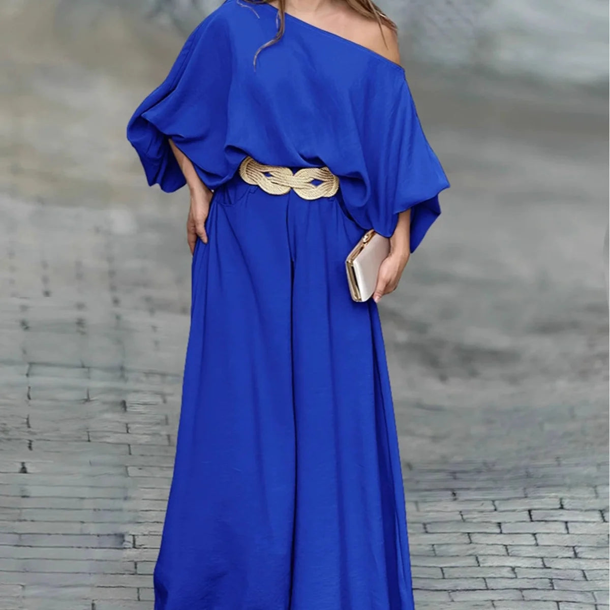 Satin Flow Off-Shoulder Two-Piece Set