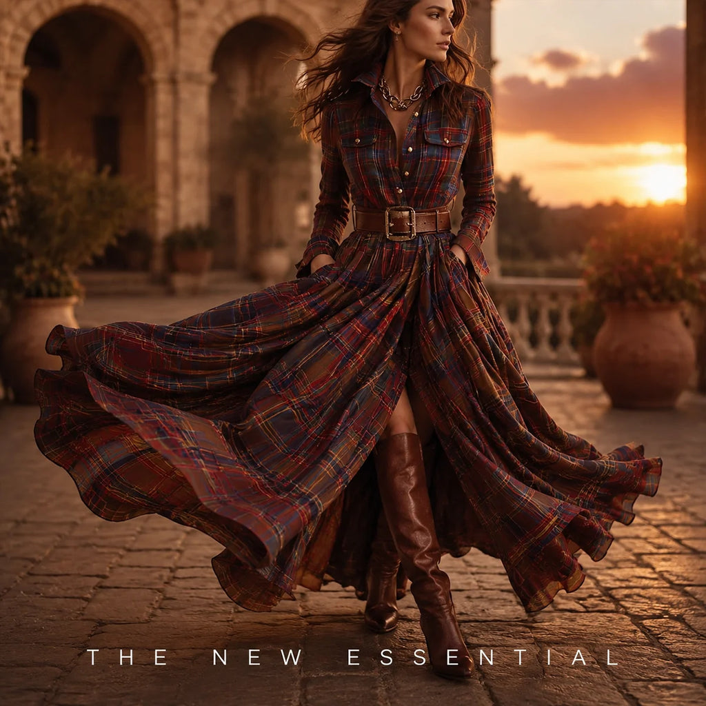 Women's Tartan Plaid Maxi Shirt Dress