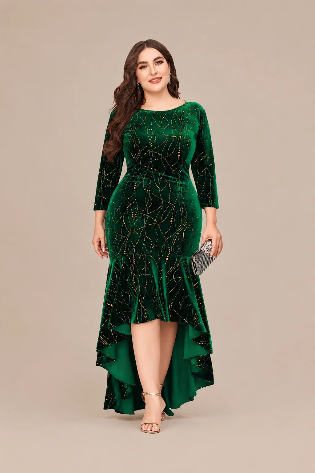 Plus Size Velvet Mermaid High-Low Evening Dress | Oyese