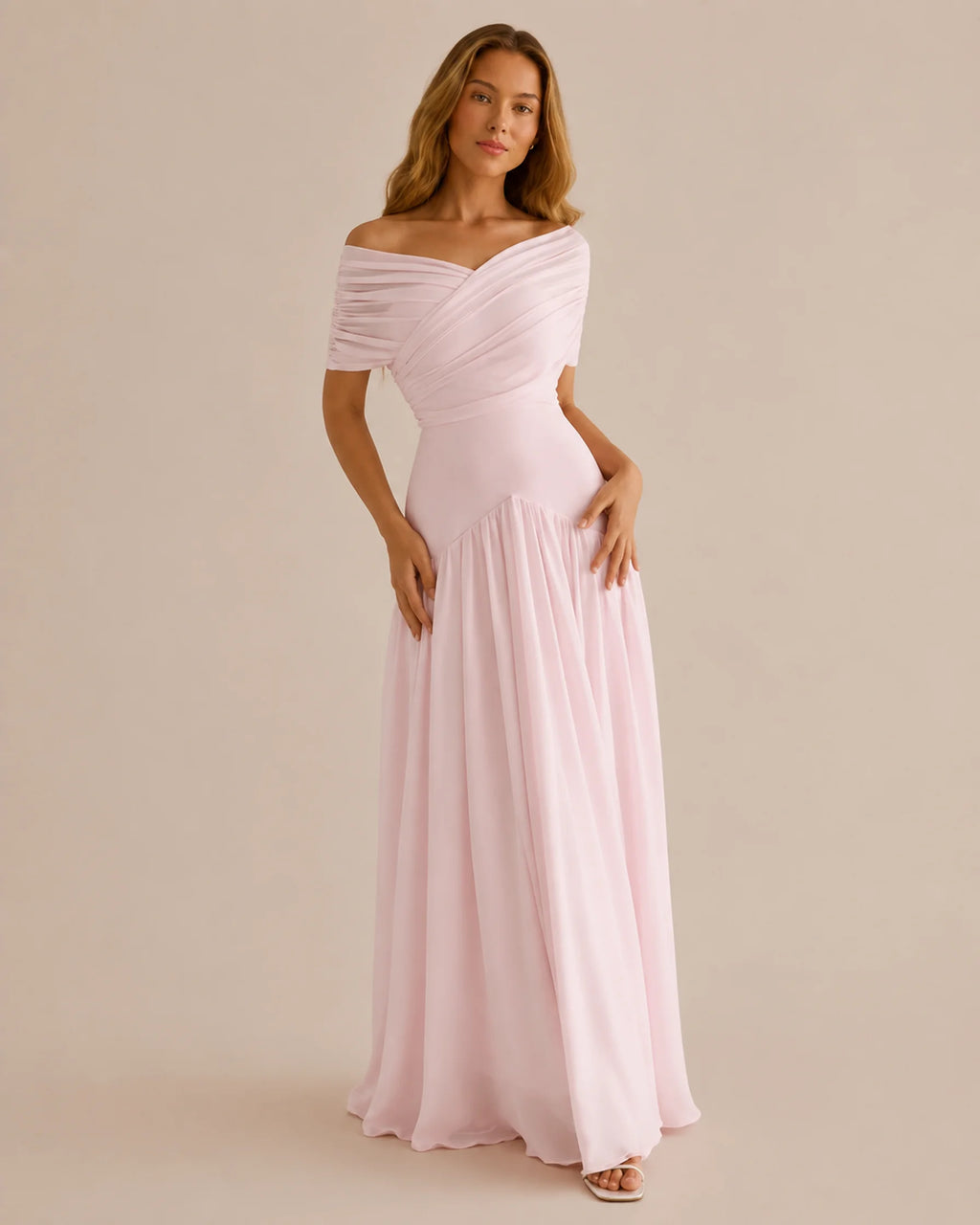 Off-Shoulder Cross Draped Pleated Maxi Dress – Grecian Formal Gown | Oyese