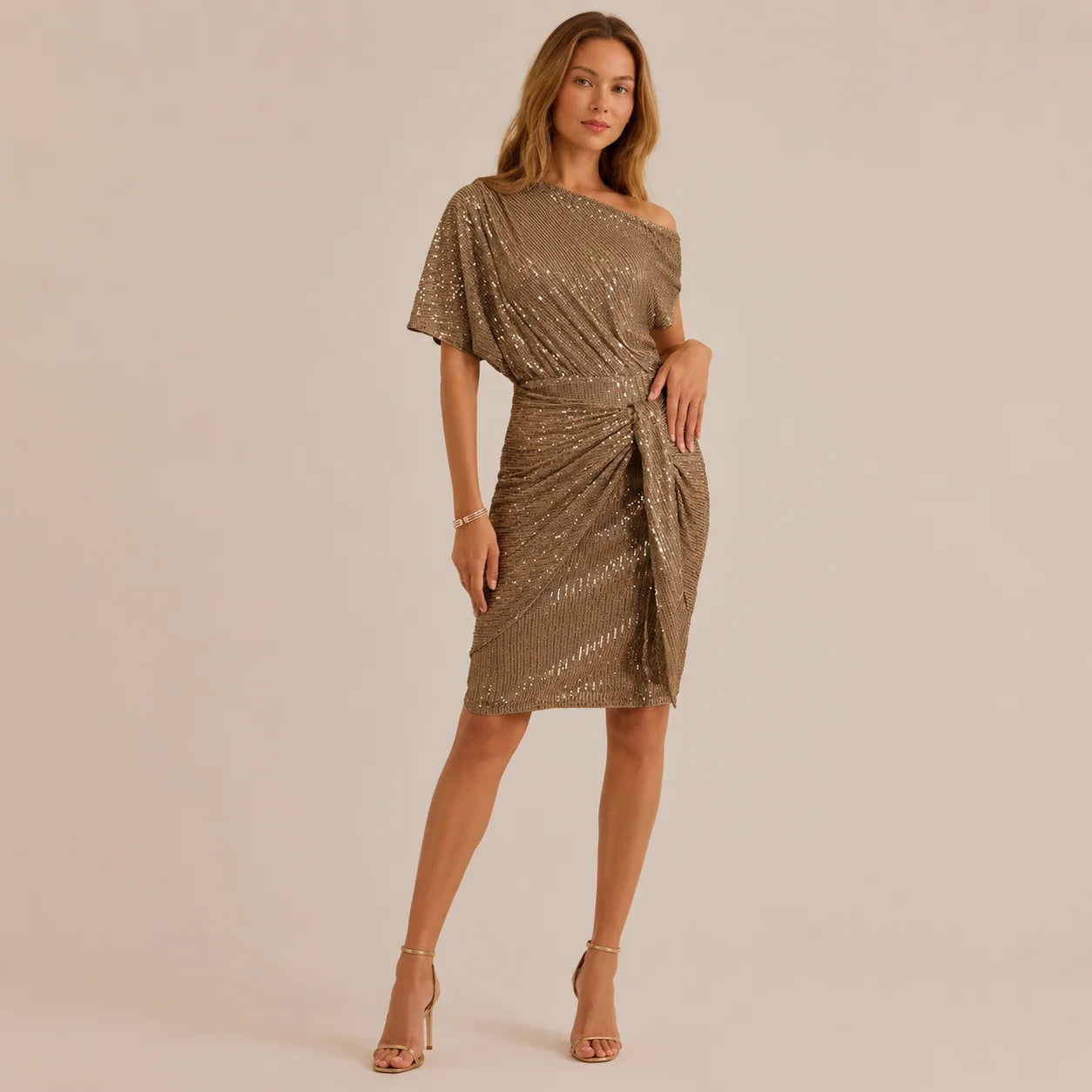 One Shoulder Sequin Ruched Cocktail Dress – Evening Party Glam | Oyese