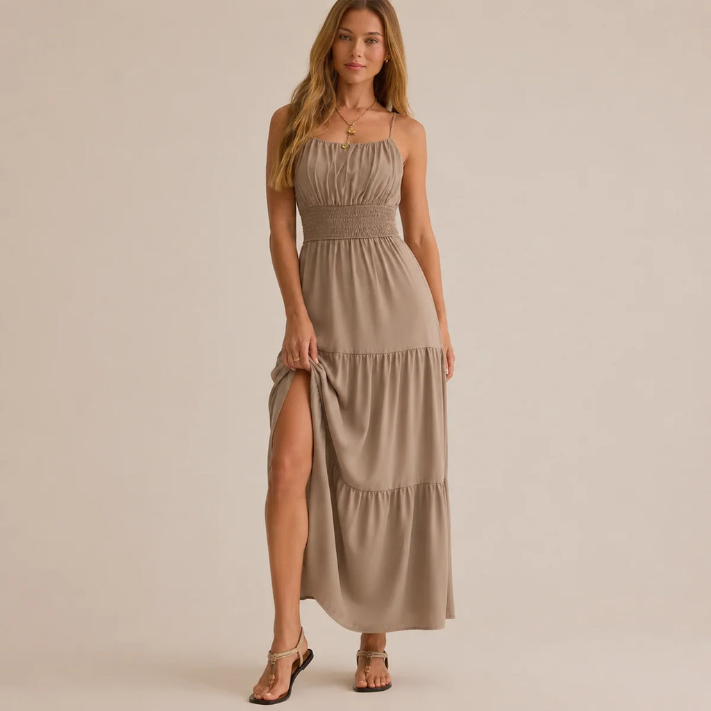 Pleated Solid Color Slim Dress